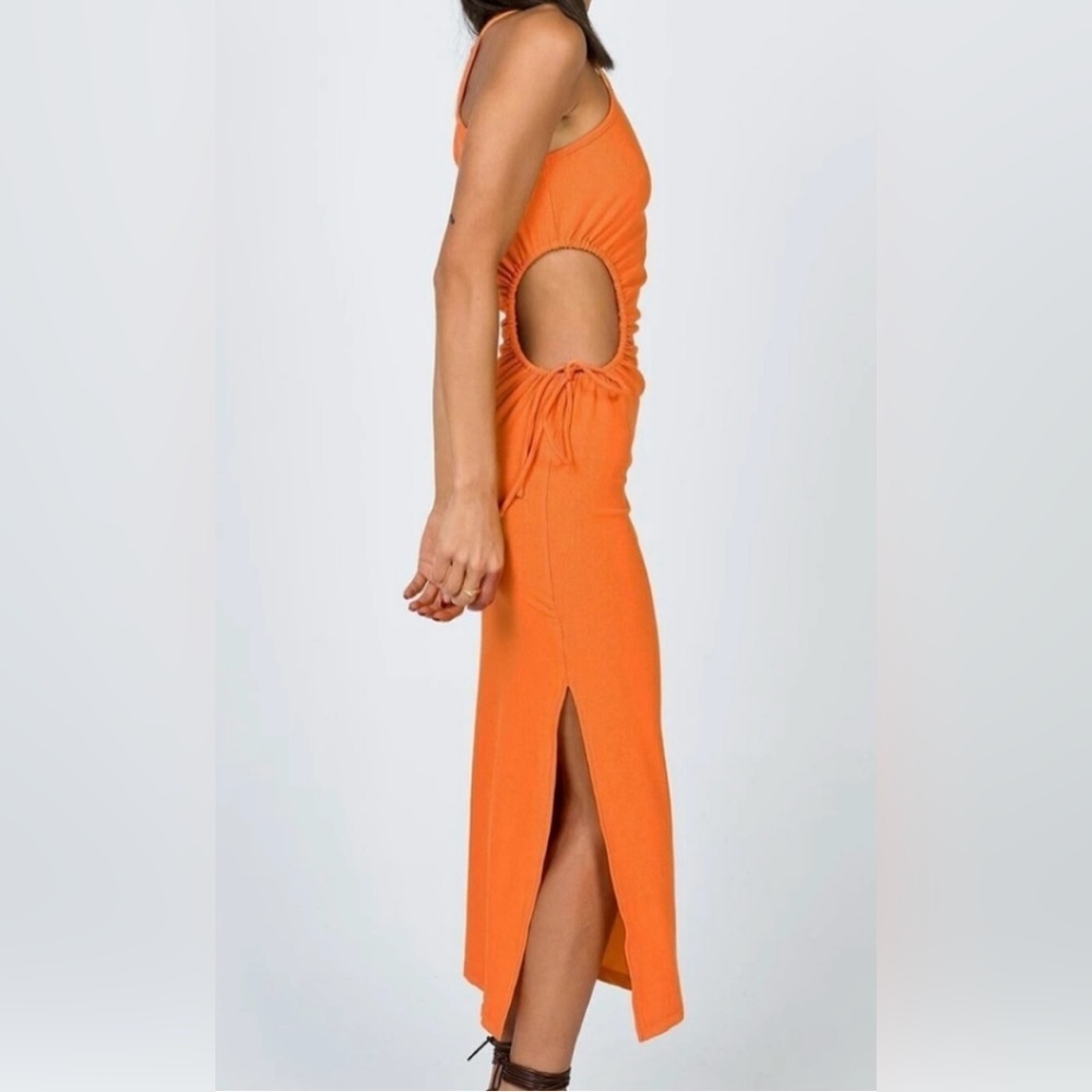 Princess Polly Louie Bright Orange Side Cutout Ribbed Midi Dress AU 10 US 6 - Picture 4 of 12